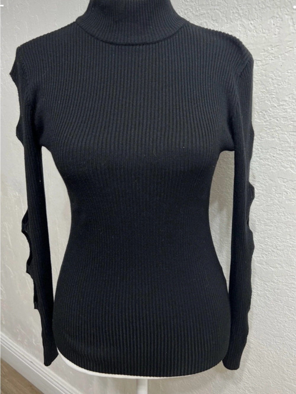 Crave Fame Black Ribbed Cutout Long Sleeve Dress